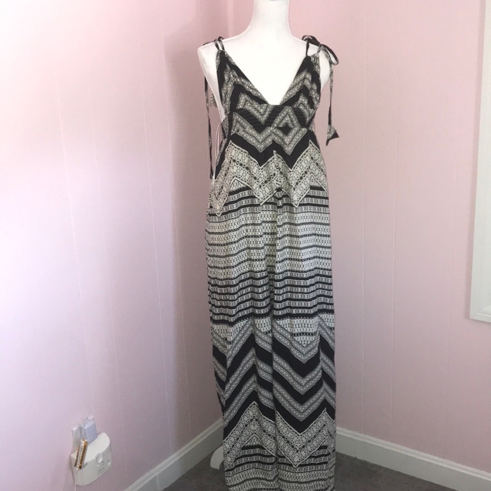 black and cream boho  maxi dress small